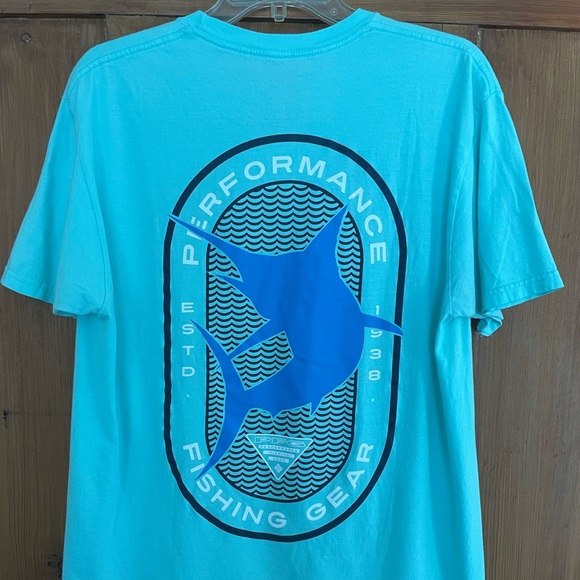 Men’s Columbia PFG Turquoise Tee Shirt Size L - Picture 2 of 5